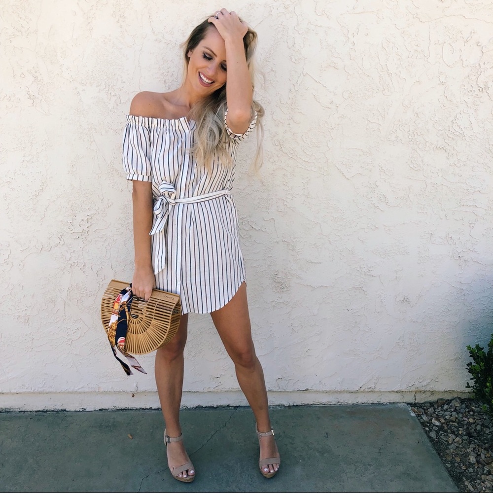 Honey Punch Stripe Off Shoulder Dress - Picture 3 of 8